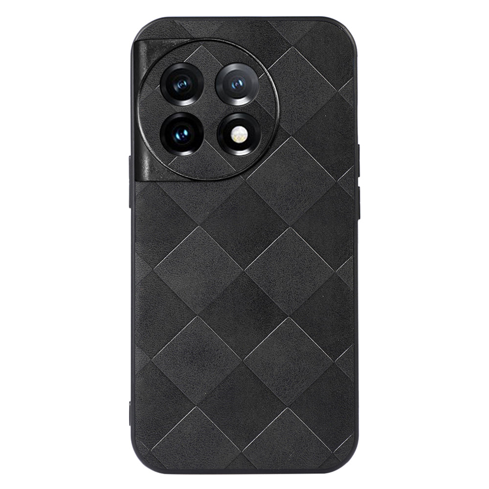 For OnePlus Ace 2 5G / 11R 5G PC+TPU+PU Leather Phone Cover Anti-Scratch Grid Texture Cell Phone Case - Black