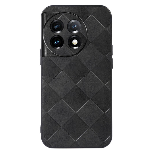 For OnePlus Ace 2 5G / 11R 5G PC+TPU+PU Leather Phone Cover Anti-Scratch Grid Texture Cell Phone Case - Black