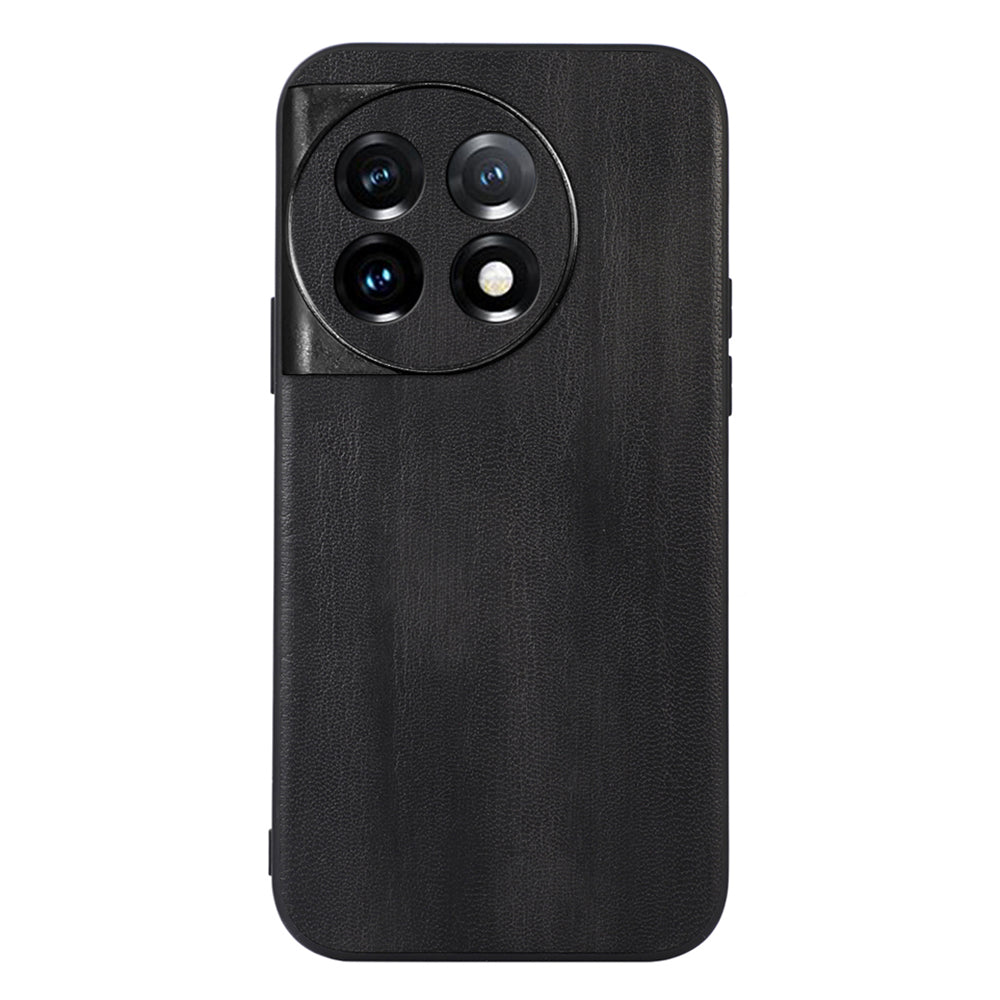 For OnePlus 11 5G Anti-dust Cell Phone Case Cowhide Textured PU Leather+TPU+PC Protective Cover - Black