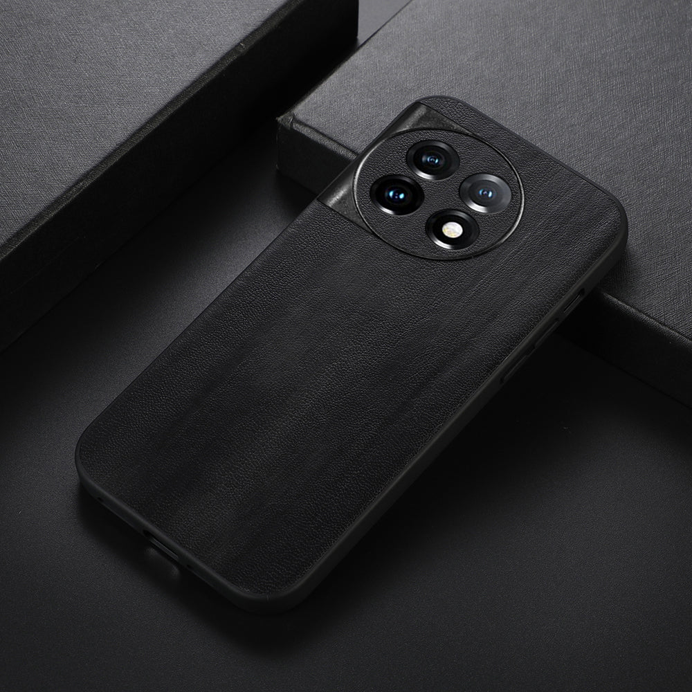 For OnePlus 11 5G Anti-dust Cell Phone Case Cowhide Textured PU Leather+TPU+PC Protective Cover - Black