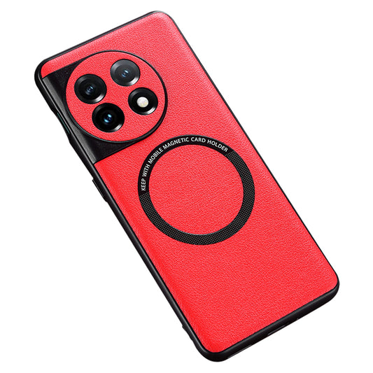 For OnePlus Ace 2 5G / 11R 5G Compatible with MagSafe Charger PU Leather Coated TPU+PC Anti-drop Cover Phone Case - Red