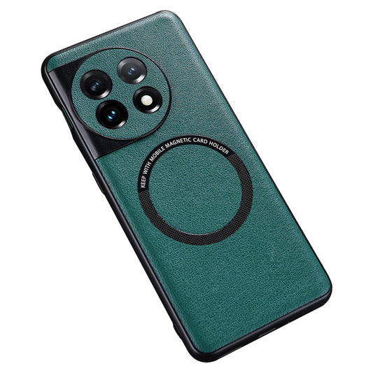 Compatible with MagSafe Charger Case for OnePlus 11 5G PU Leather Coated TPU+PC Phone Back Cover - Green