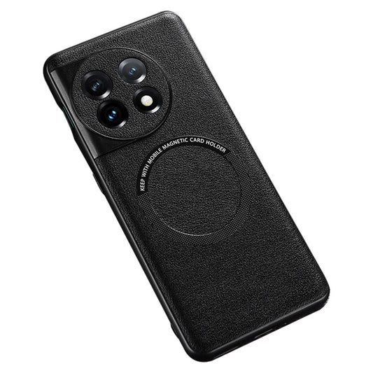 Compatible with MagSafe Charger Case for OnePlus 11 5G PU Leather Coated TPU+PC Phone Back Cover - Black