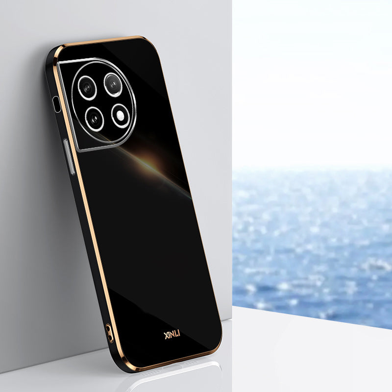 XINLI TPU Phone Case for OnePlus 11 5G , Full Lens Protection Electroplating Edge Phone Cover - Black