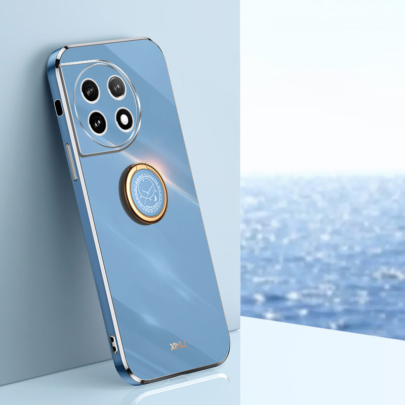 XINLI For OnePlus 11 5G Ring Kickstand Electroplating Phone Case Anti-drop TPU Phone Cover - Blue