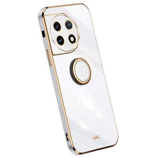 XINLI For OnePlus 11 5G Ring Kickstand Electroplating Phone Case Anti-drop TPU Phone Cover - White