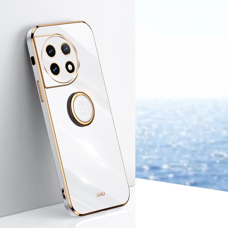 XINLI For OnePlus 11 5G Ring Kickstand Electroplating Phone Case Anti-drop TPU Phone Cover - White