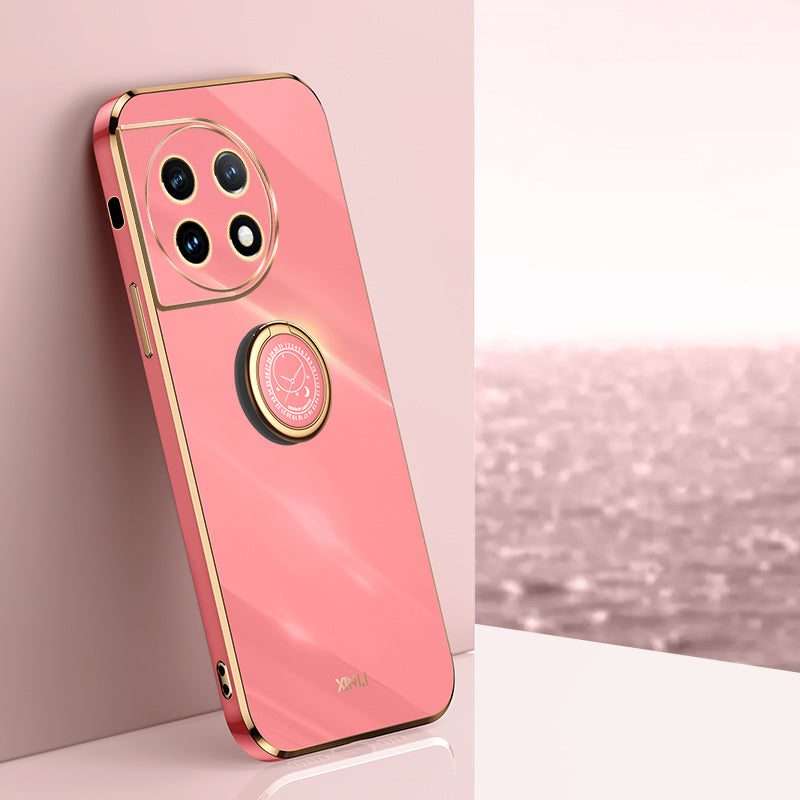 XINLI For OnePlus 11 5G Ring Kickstand Electroplating Phone Case Anti-drop TPU Phone Cover - Red