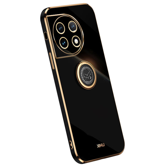 XINLI For OnePlus 11 5G Ring Kickstand Electroplating Phone Case Anti-drop TPU Phone Cover - Black