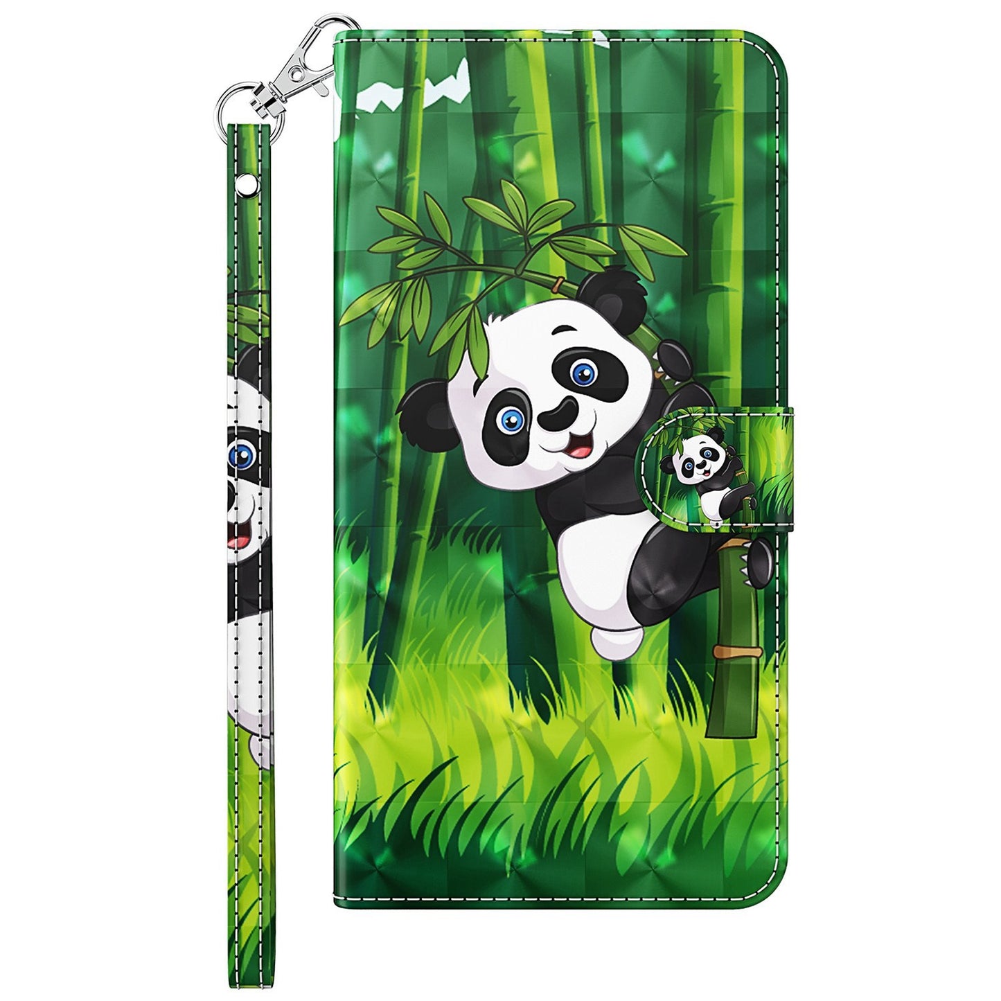 For OnePlus 11 5G PU Leather 3D Pattern Printing Phone Case Flip Wallet Stand Protective Cover - Panda Climbing
