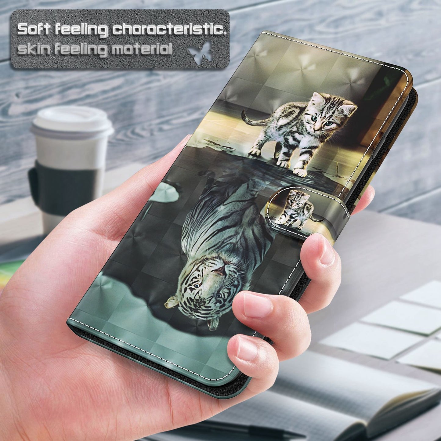 For OnePlus 11 5G PU Leather 3D Pattern Printing Phone Case Flip Wallet Stand Protective Cover - Cat and Tiger