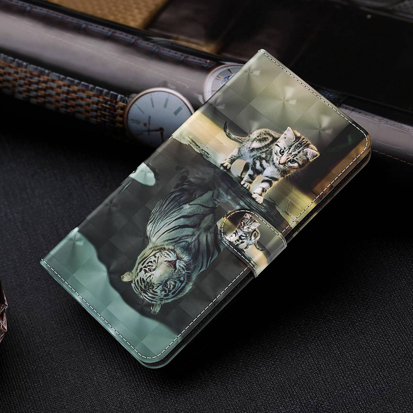 For OnePlus 11 5G PU Leather 3D Pattern Printing Phone Case Flip Wallet Stand Protective Cover - Cat and Tiger