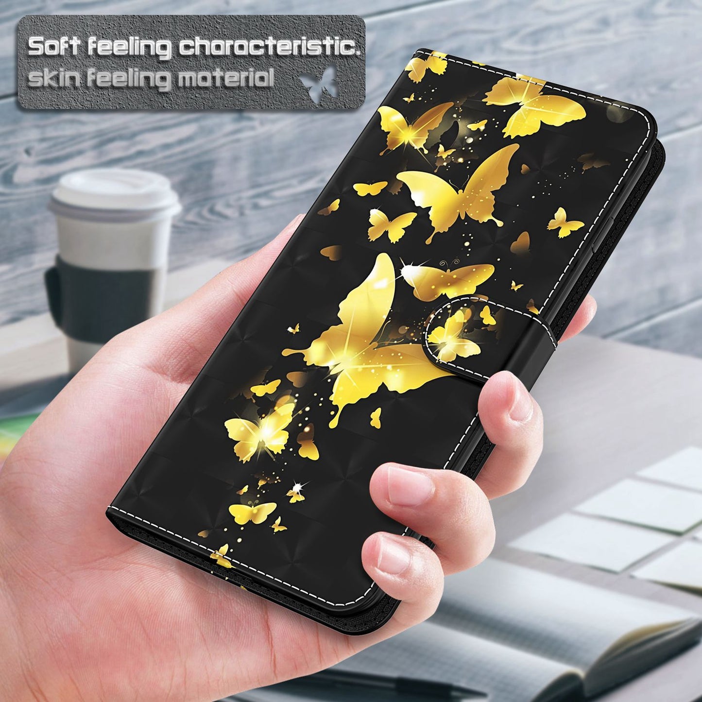 For OnePlus 11 5G PU Leather 3D Pattern Printing Phone Case Flip Wallet Stand Protective Cover - Golden Butterflies