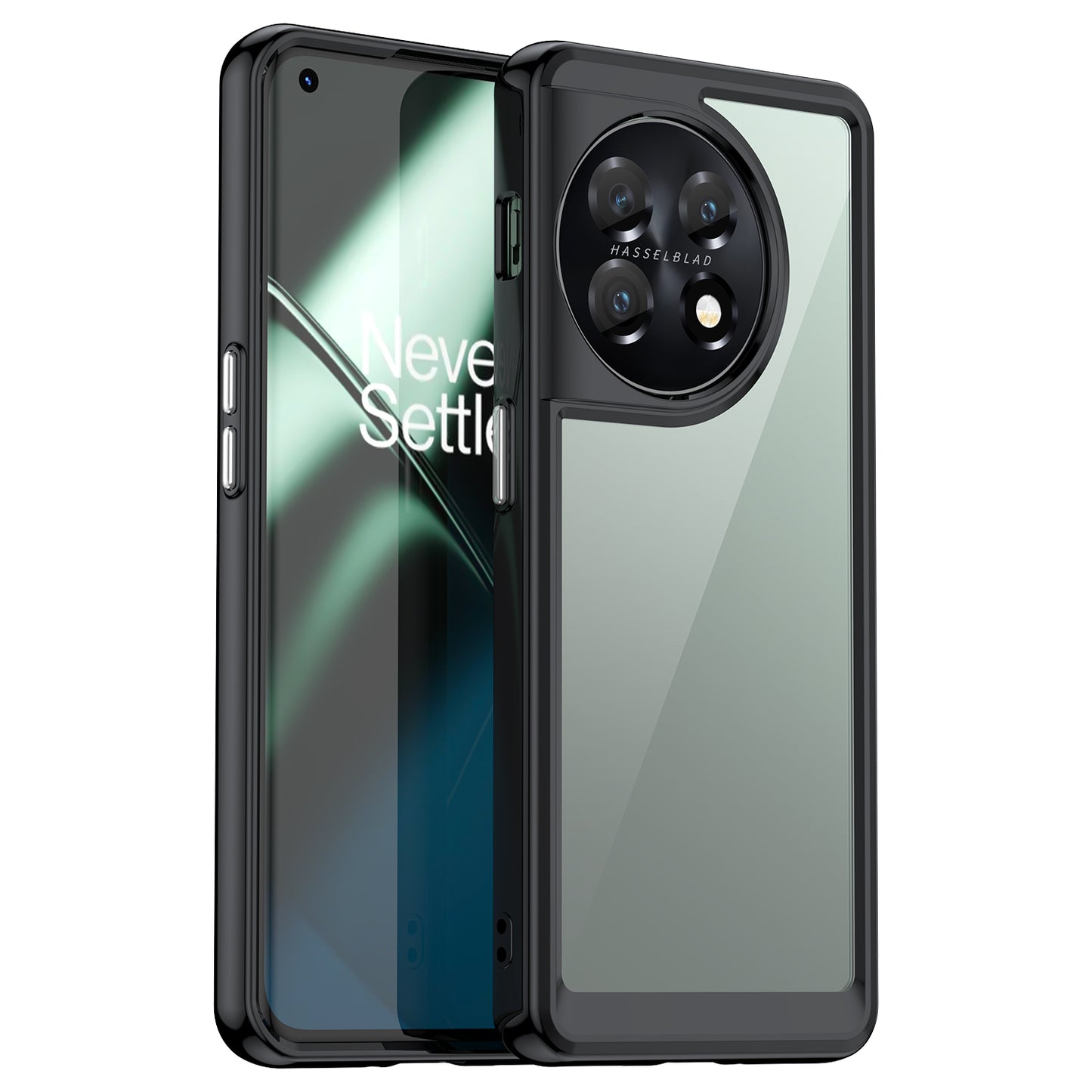 For OnePlus 11 5G Soft TPU Hard Acrylic Phone Case Clear Shockproof Phone Shell Cover - Black
