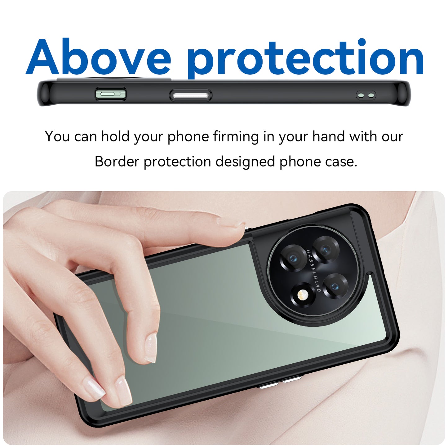 For OnePlus 11 5G Soft TPU Hard Acrylic Phone Case Clear Shockproof Phone Shell Cover - Black