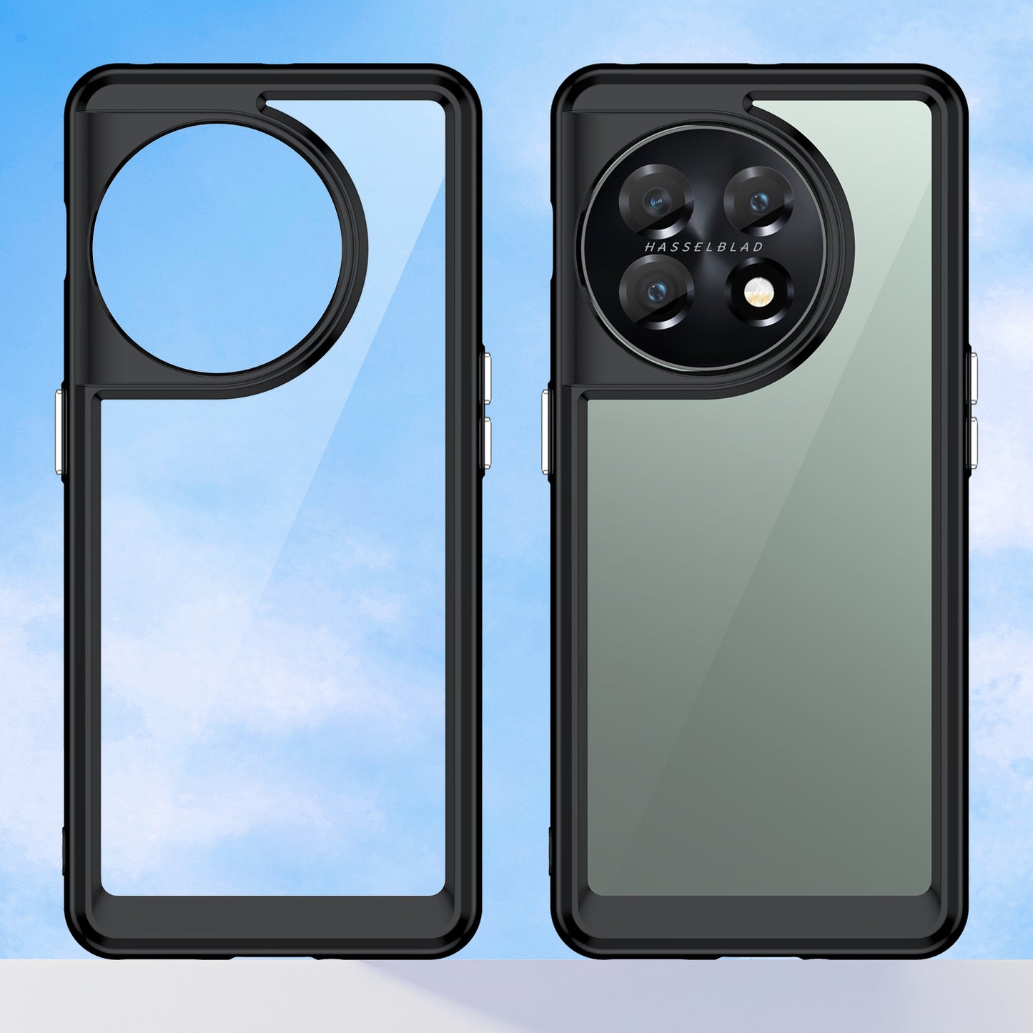 For OnePlus 11 5G Soft TPU Hard Acrylic Phone Case Clear Shockproof Phone Shell Cover - Black