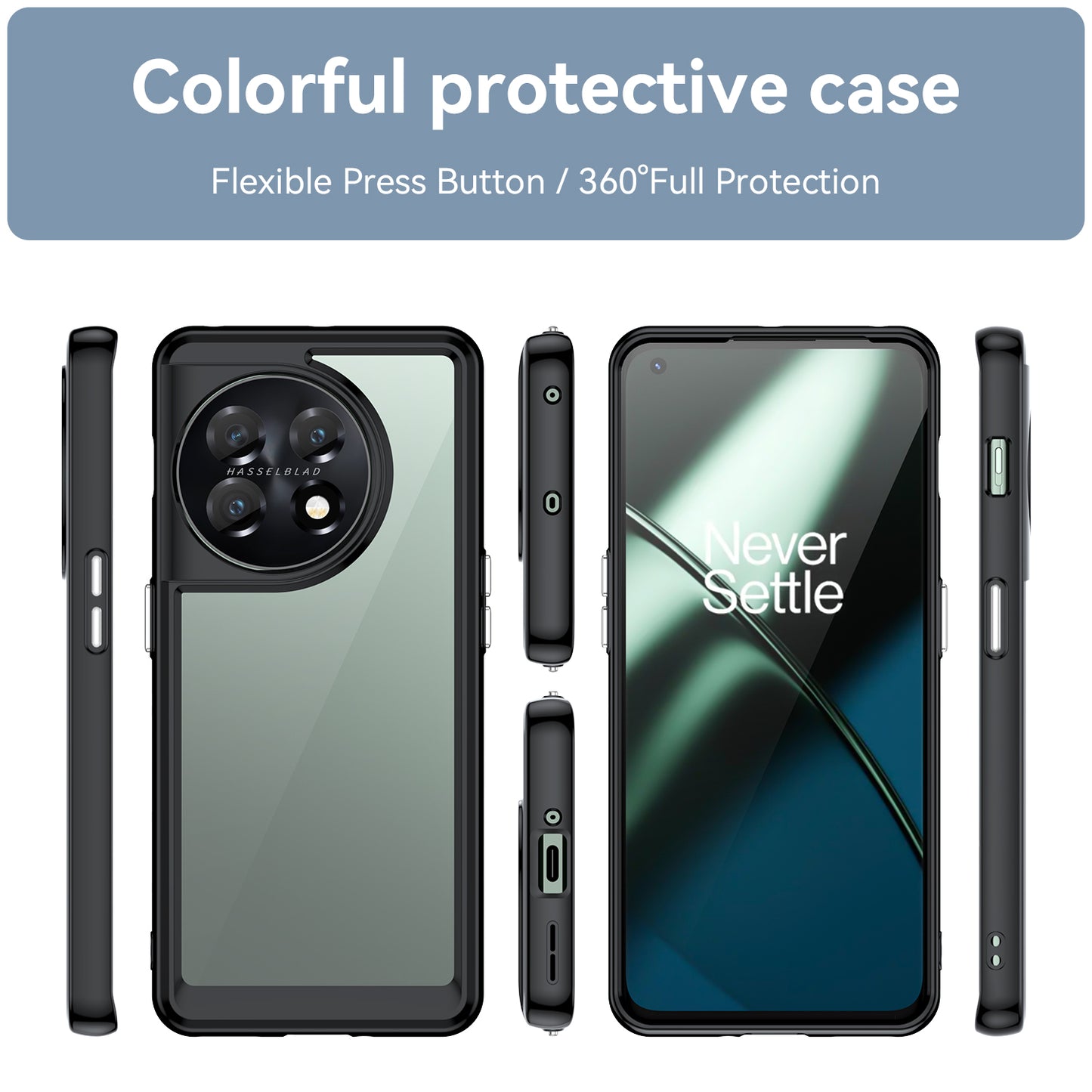 For OnePlus 11 5G Soft TPU Hard Acrylic Phone Case Clear Shockproof Phone Shell Cover - Black