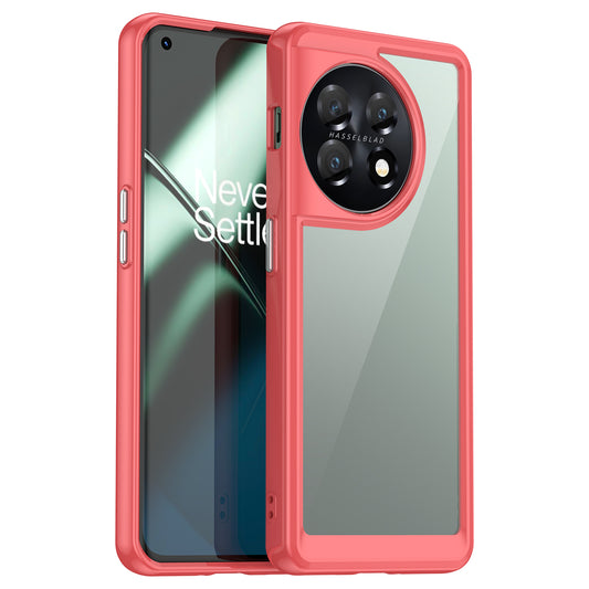 For OnePlus 11 5G Soft TPU Hard Acrylic Phone Case Clear Shockproof Phone Shell Cover - Red