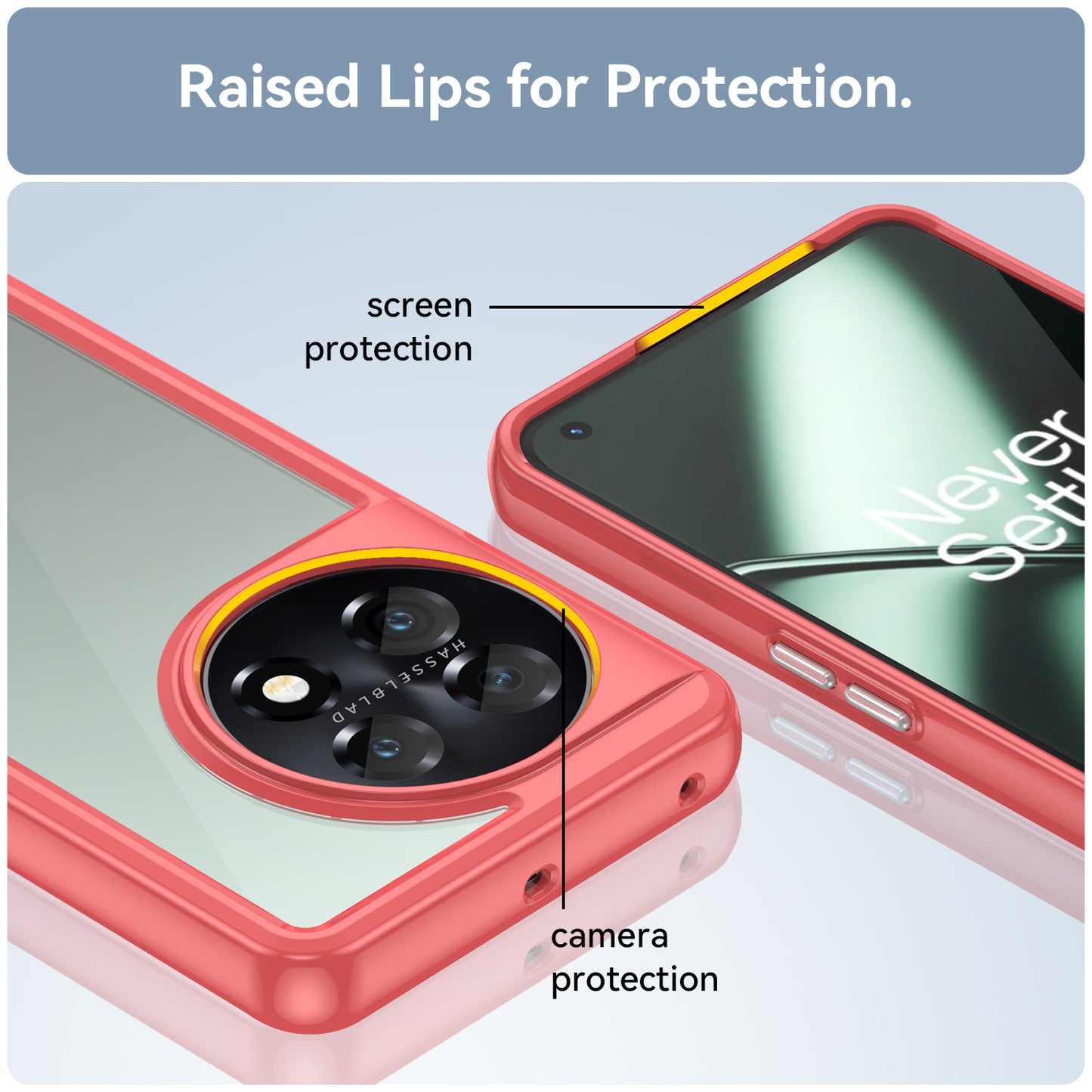 For OnePlus 11 5G Soft TPU Hard Acrylic Phone Case Clear Shockproof Phone Shell Cover - Red