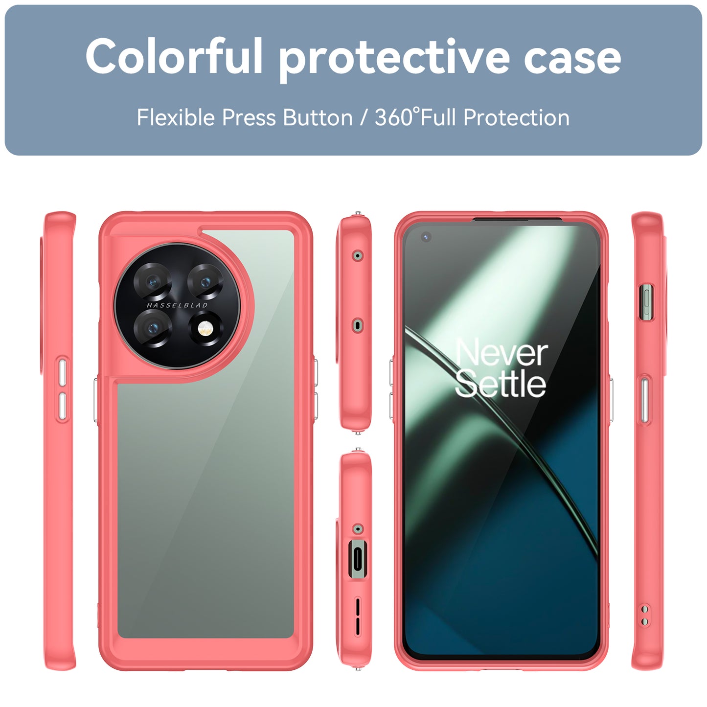 For OnePlus 11 5G Soft TPU Hard Acrylic Phone Case Clear Shockproof Phone Shell Cover - Red