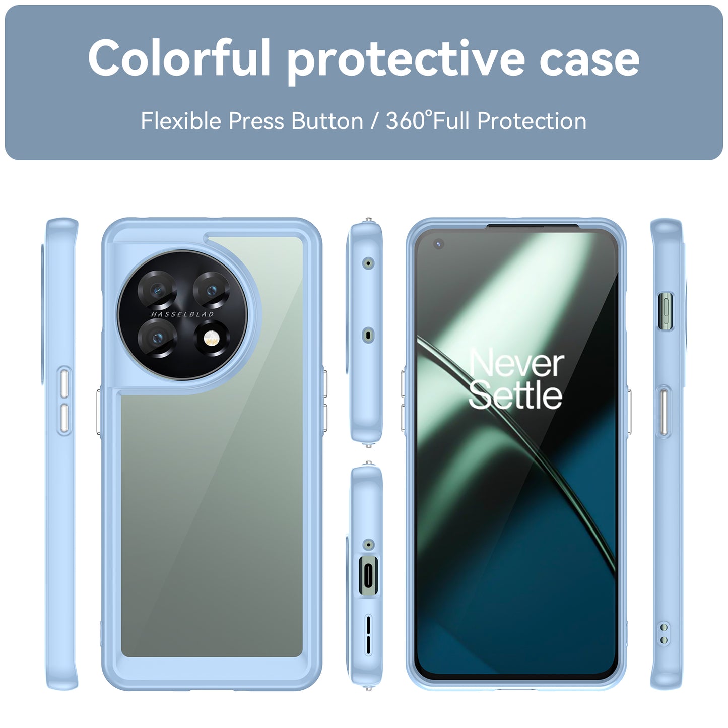 For OnePlus 11 5G Soft TPU Hard Acrylic Phone Case Clear Shockproof Phone Shell Cover - Blue