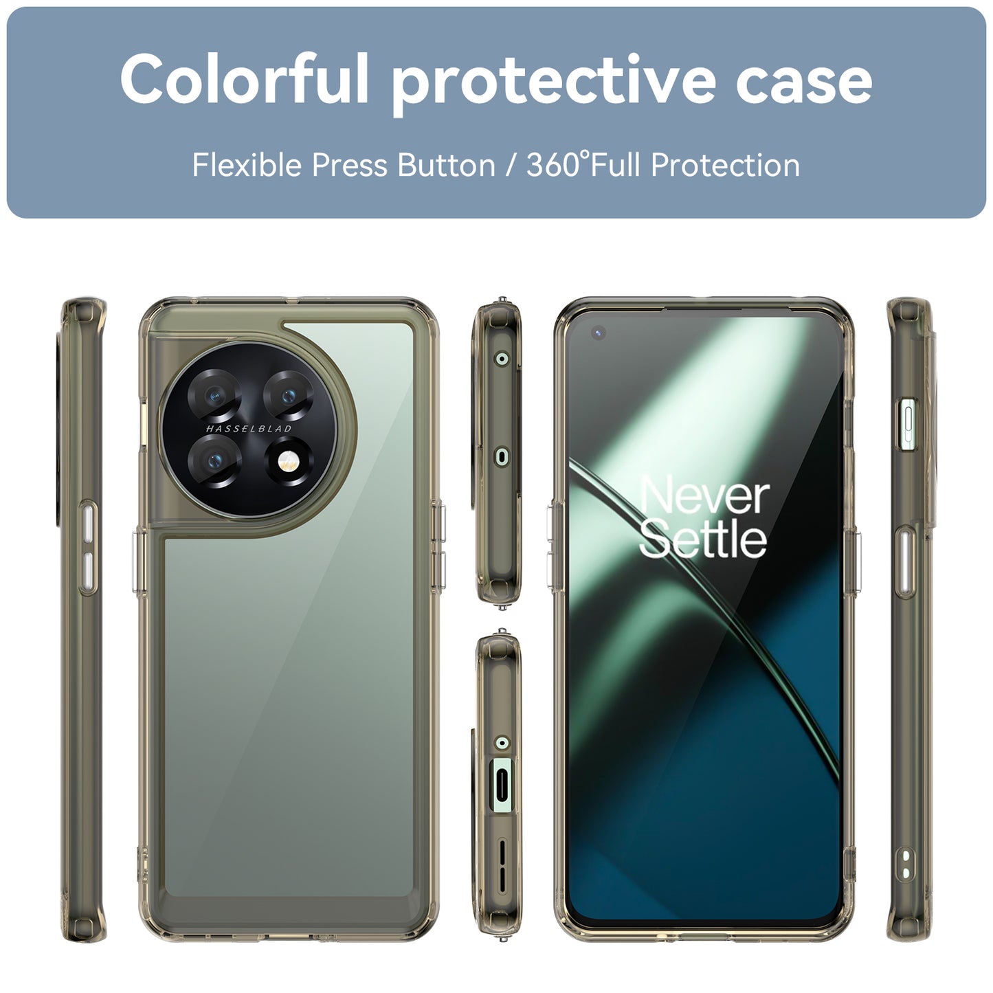 For OnePlus 11 5G Soft TPU Hard Acrylic Phone Case Clear Shockproof Phone Shell Cover - Transparent Grey