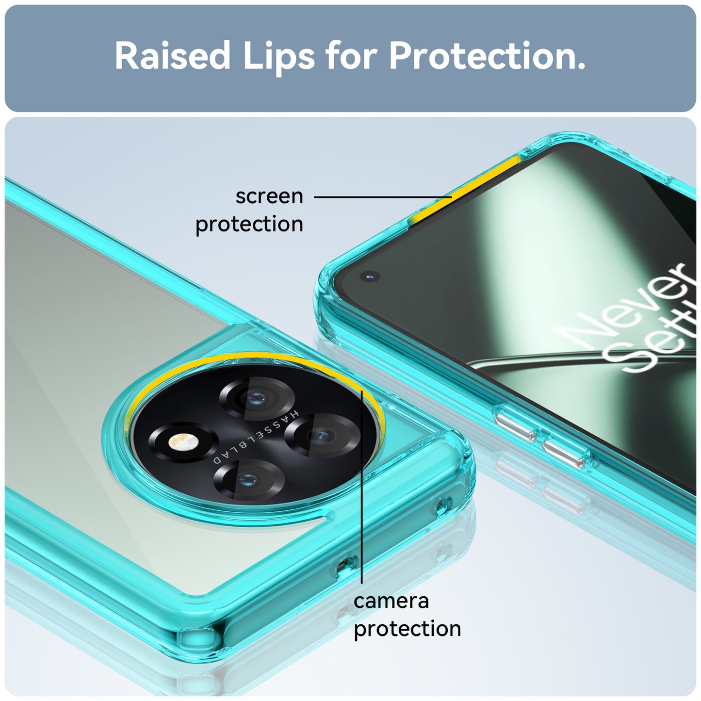 For OnePlus 11 5G Soft TPU Hard Acrylic Phone Case Clear Shockproof Phone Shell Cover - Transparent Blue