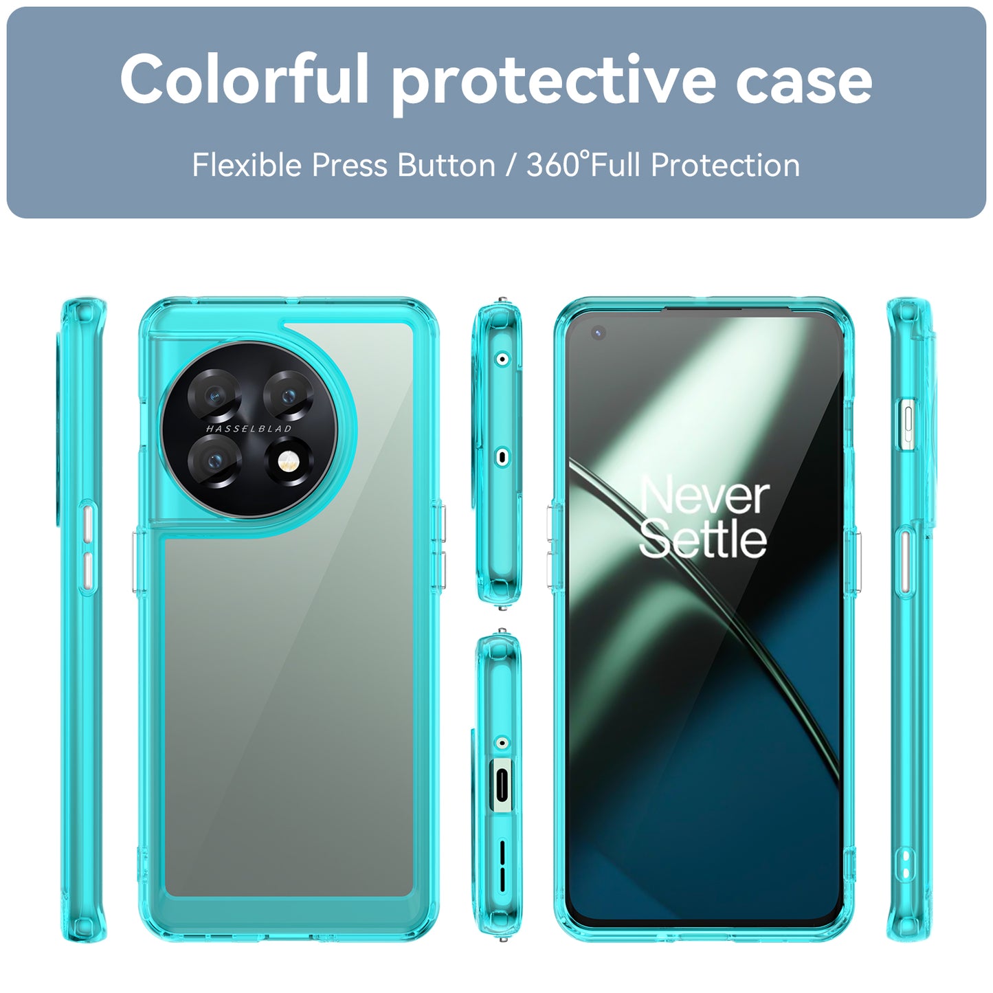 For OnePlus 11 5G Soft TPU Hard Acrylic Phone Case Clear Shockproof Phone Shell Cover - Transparent Blue
