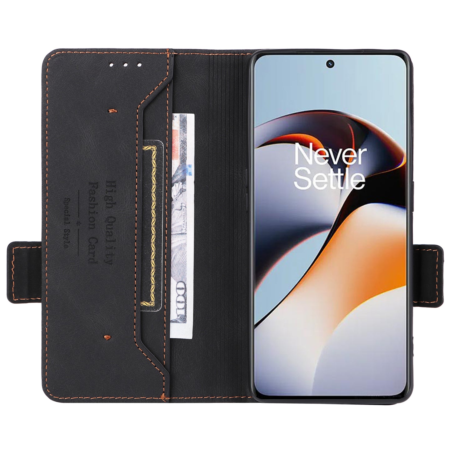 For OnePlus Ace 2 5G / 11R 5G Anti-scratch Magnetic PU Leather Anti-drop Case Hardware Decor Wallet Stand Shell - Black