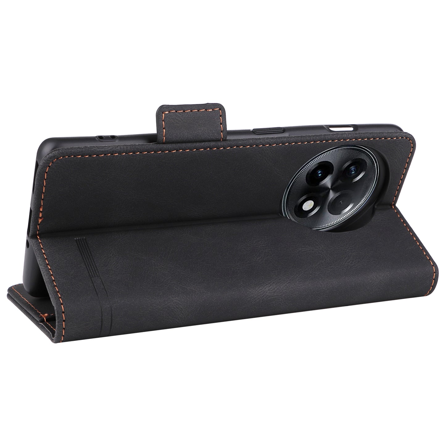 For OnePlus Ace 2 5G / 11R 5G Anti-scratch Magnetic PU Leather Anti-drop Case Hardware Decor Wallet Stand Shell - Black