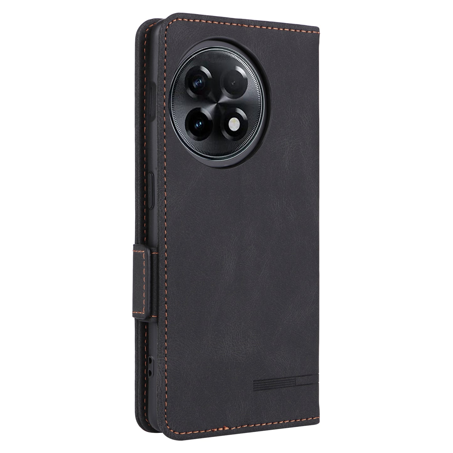 For OnePlus Ace 2 5G / 11R 5G Anti-scratch Magnetic PU Leather Anti-drop Case Hardware Decor Wallet Stand Shell - Black