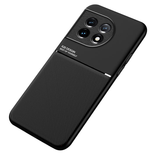 Lines Imprinted Slim Case for OnePlus 11 5G PU Leather TPU Case Anti-Scratch Phone Cover - Black