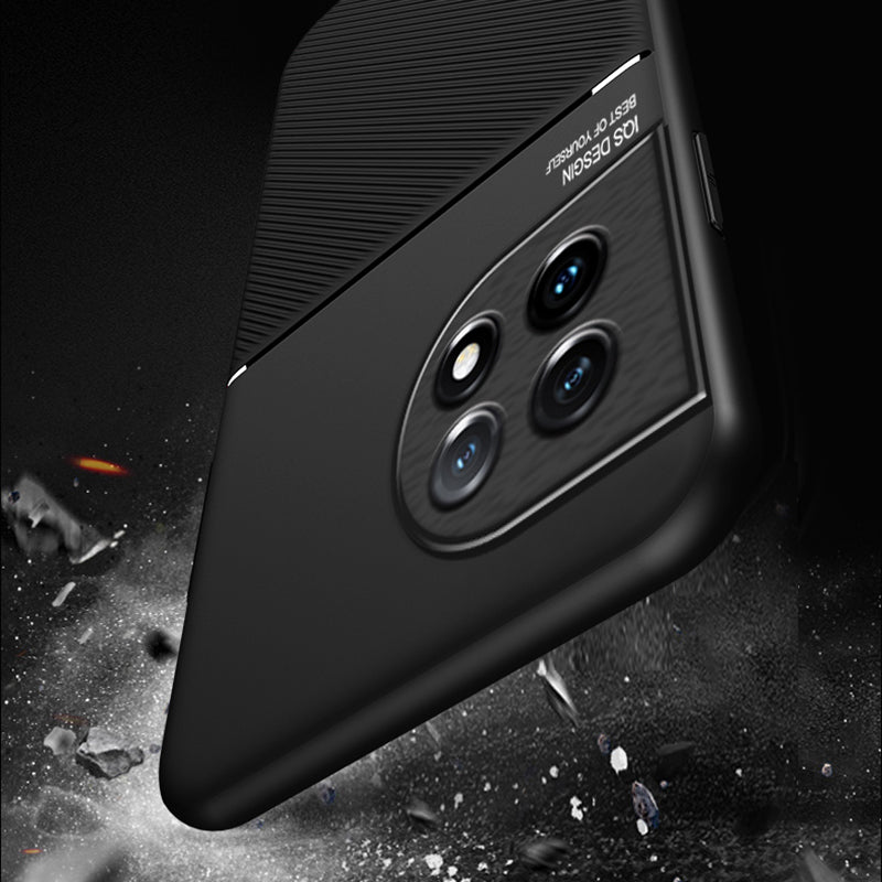Lines Imprinted Slim Case for OnePlus 11 5G PU Leather TPU Case Anti-Scratch Phone Cover - Black