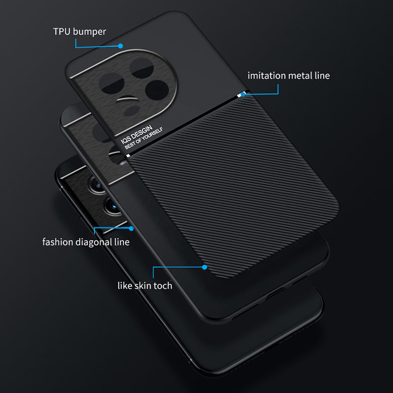 Lines Imprinted Slim Case for OnePlus 11 5G PU Leather TPU Case Anti-Scratch Phone Cover - Black