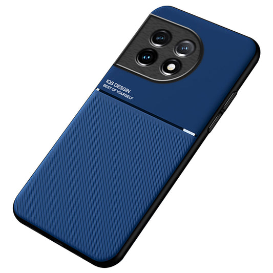 Lines Imprinted Slim Case for OnePlus 11 5G PU Leather TPU Case Anti-Scratch Phone Cover - Blue