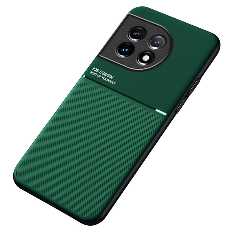 Lines Imprinted Slim Case for OnePlus 11 5G PU Leather TPU Case Anti-Scratch Phone Cover - Green