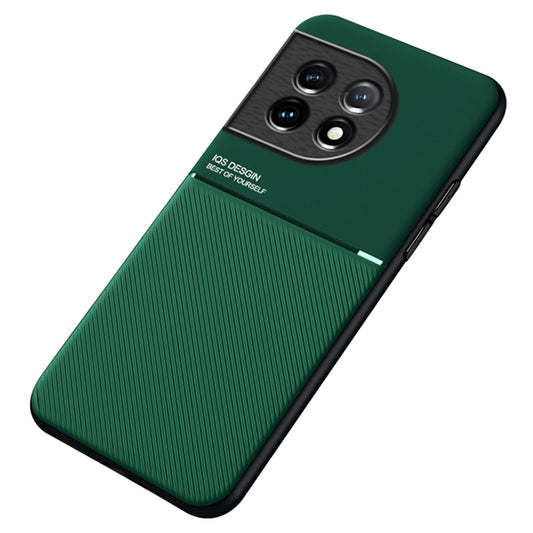 Lines Imprinted Slim Case for OnePlus 11 5G PU Leather TPU Case Anti-Scratch Phone Cover - Green