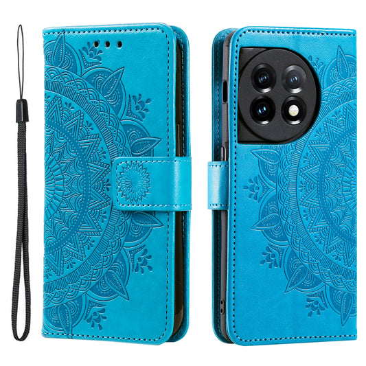 Leather Flip Case for OnePlus 11 5G Shockproof Phone Shell Mandala Flower Pattern Wallet Phone Cover - Blue