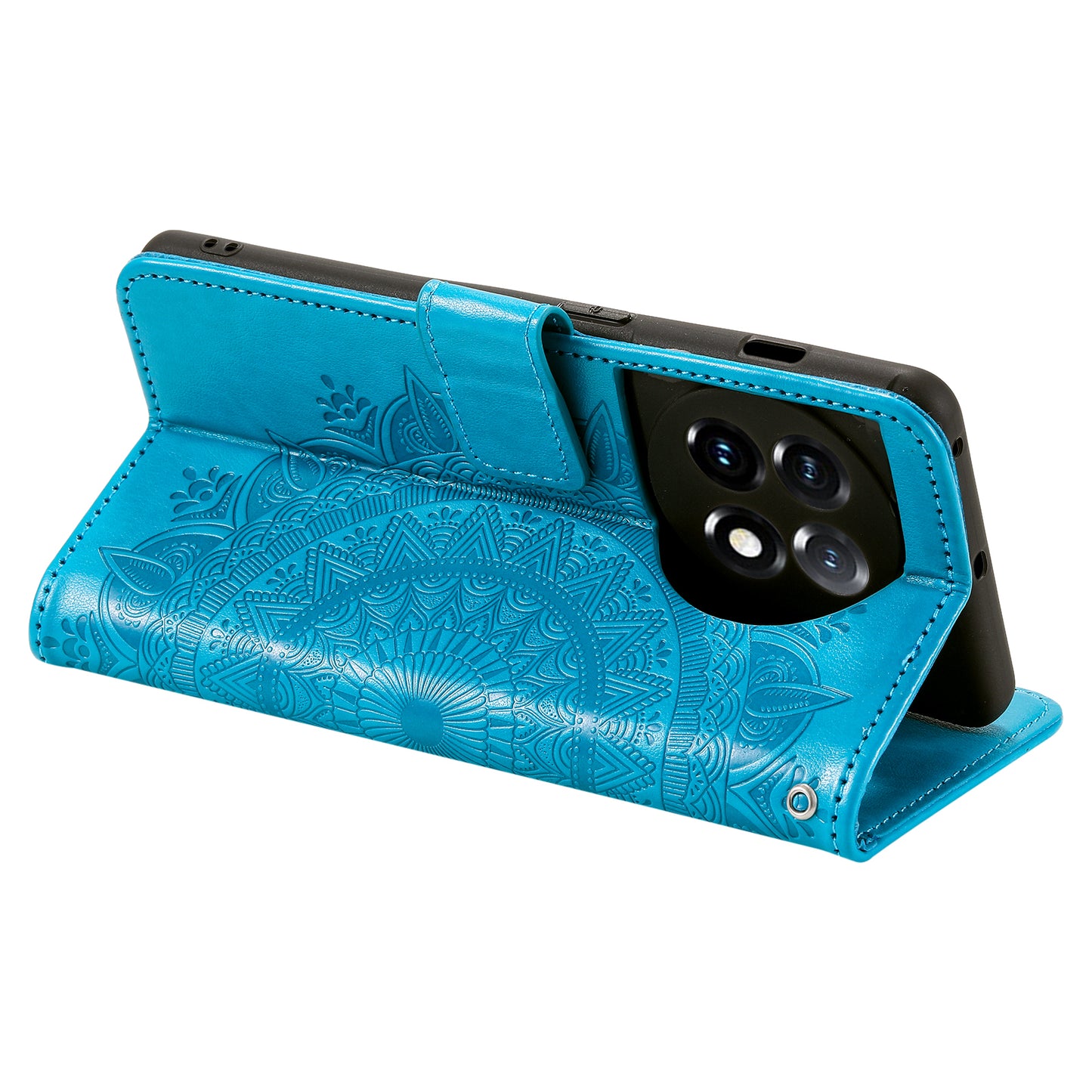 Leather Flip Case for OnePlus 11 5G Shockproof Phone Shell Mandala Flower Pattern Wallet Phone Cover - Blue
