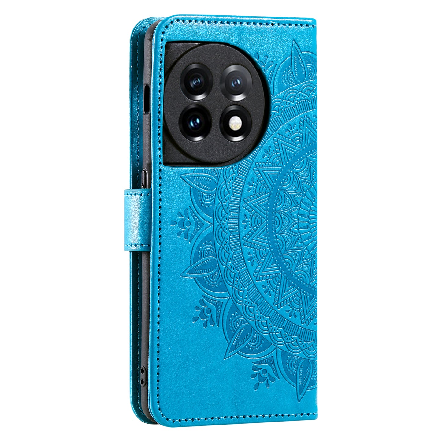 Leather Flip Case for OnePlus 11 5G Shockproof Phone Shell Mandala Flower Pattern Wallet Phone Cover - Blue