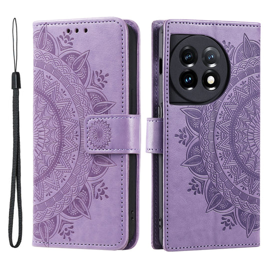 Leather Flip Case for OnePlus 11 5G Shockproof Phone Shell Mandala Flower Pattern Wallet Phone Cover - Purple