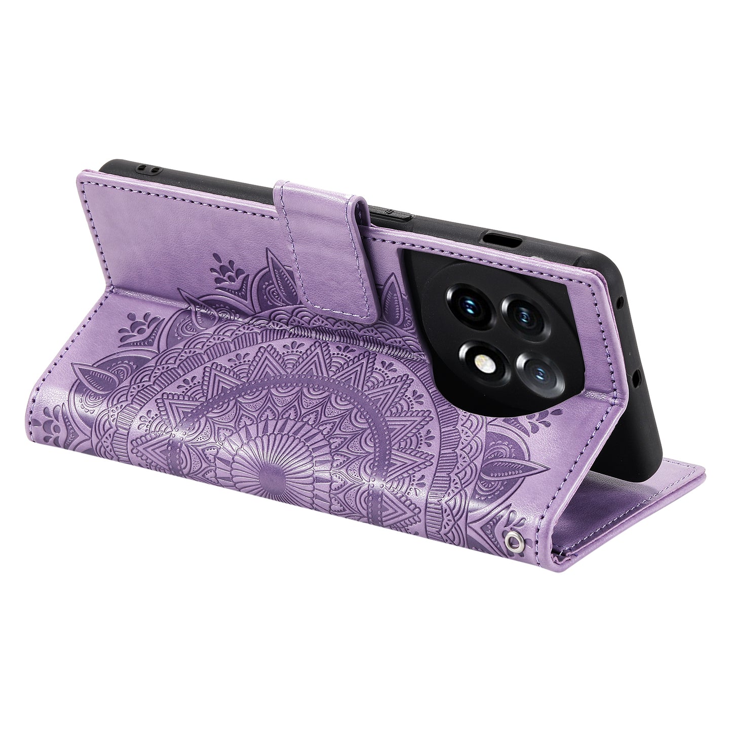 Leather Flip Case for OnePlus 11 5G Shockproof Phone Shell Mandala Flower Pattern Wallet Phone Cover - Purple