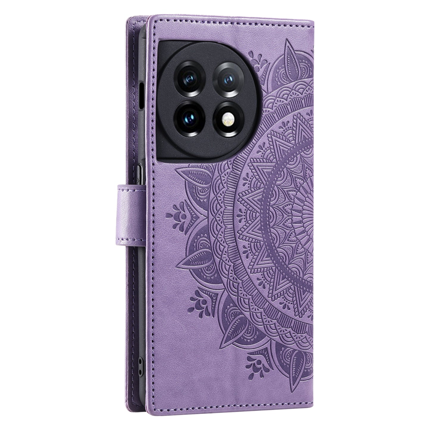 Leather Flip Case for OnePlus 11 5G Shockproof Phone Shell Mandala Flower Pattern Wallet Phone Cover - Purple