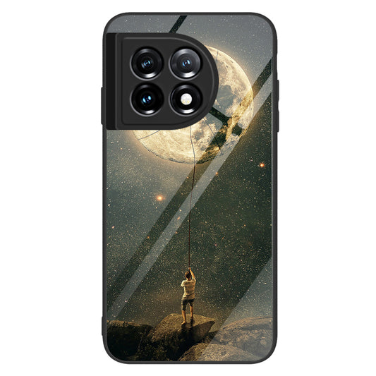For OnePlus 11 5G Pattern Printing Anti-scratch Phone Case Tempered Glass+PC+TPU Cell Phone Cover - Moon