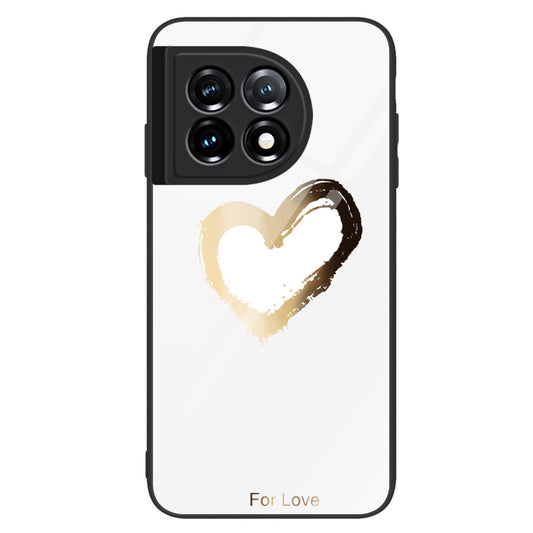 For OnePlus 11 5G Pattern Printing Anti-scratch Phone Case Tempered Glass+PC+TPU Cell Phone Cover - For Love  /  White