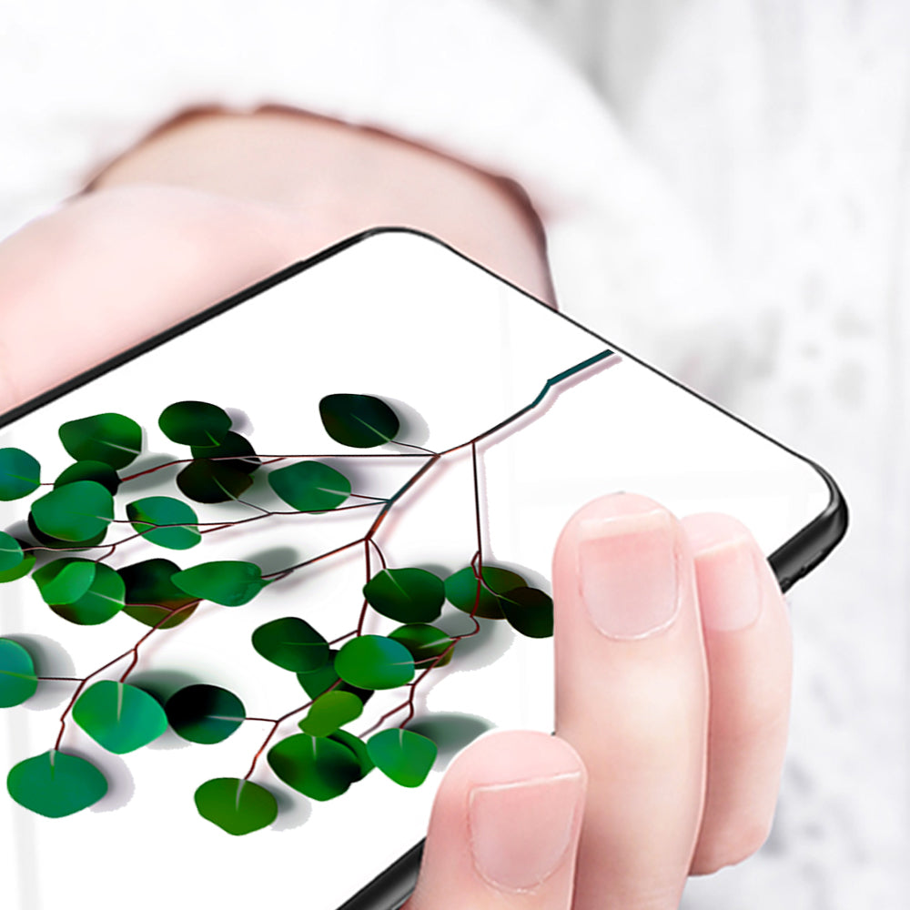 For OnePlus 11 5G Pattern Printing Anti-scratch Phone Case Tempered Glass+PC+TPU Cell Phone Cover - Green Leaves
