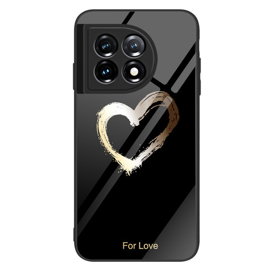 For OnePlus 11 5G Pattern Printing Anti-scratch Phone Case Tempered Glass+PC+TPU Cell Phone Cover - For Love  /  Black