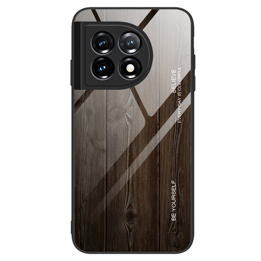 For OnePlus 11 5G Wooden Pattern Anti-fall Phone Case Tempered Glass + TPU Protective Cover - Black