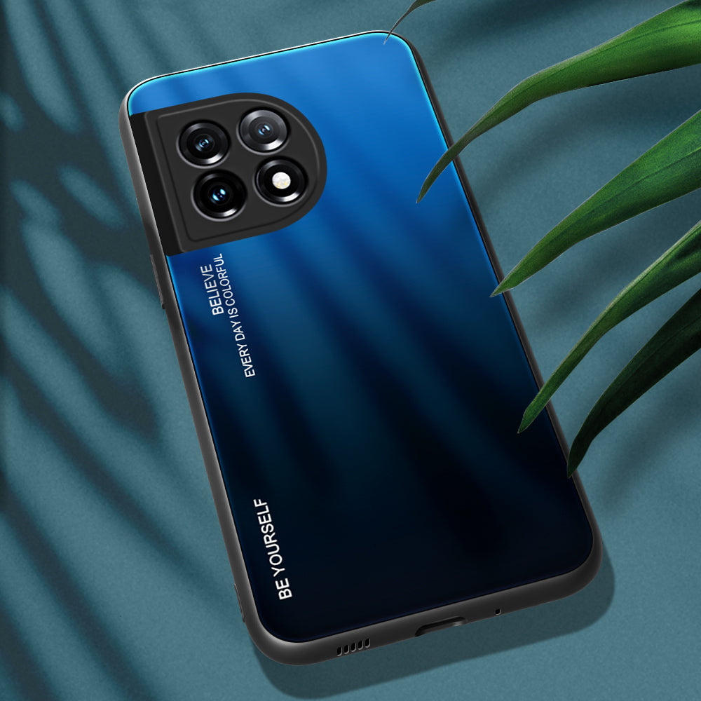 Gradient Color Phone Case for OnePlus 11 5G Tempered Glass PC TPU Anti-Scratch Phone Cover - Blue / Black