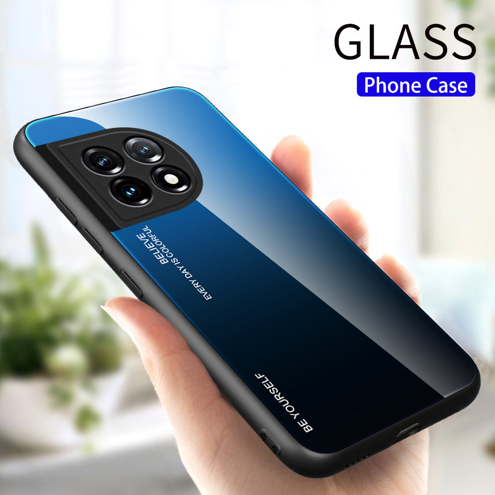 Gradient Color Phone Case for OnePlus 11 5G Tempered Glass PC TPU Anti-Scratch Phone Cover - Blue / Black